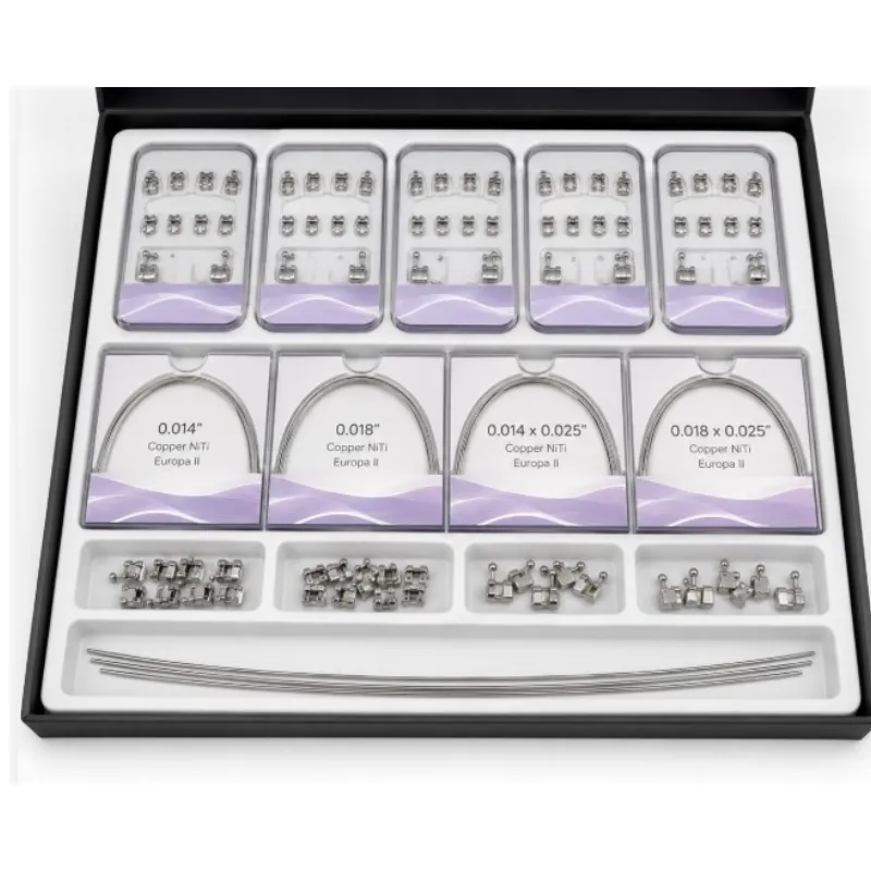 Kit de 5 Casos de Bracket de Autoligado Pasivo + Tubos + 4 Paquetes de Arcos de Copper Niti